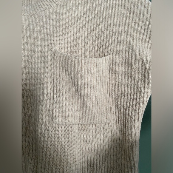 Madewell- cotton blend crewneck boxy fit cream beige ribbed sweater front pocket - Picture 3 of 12